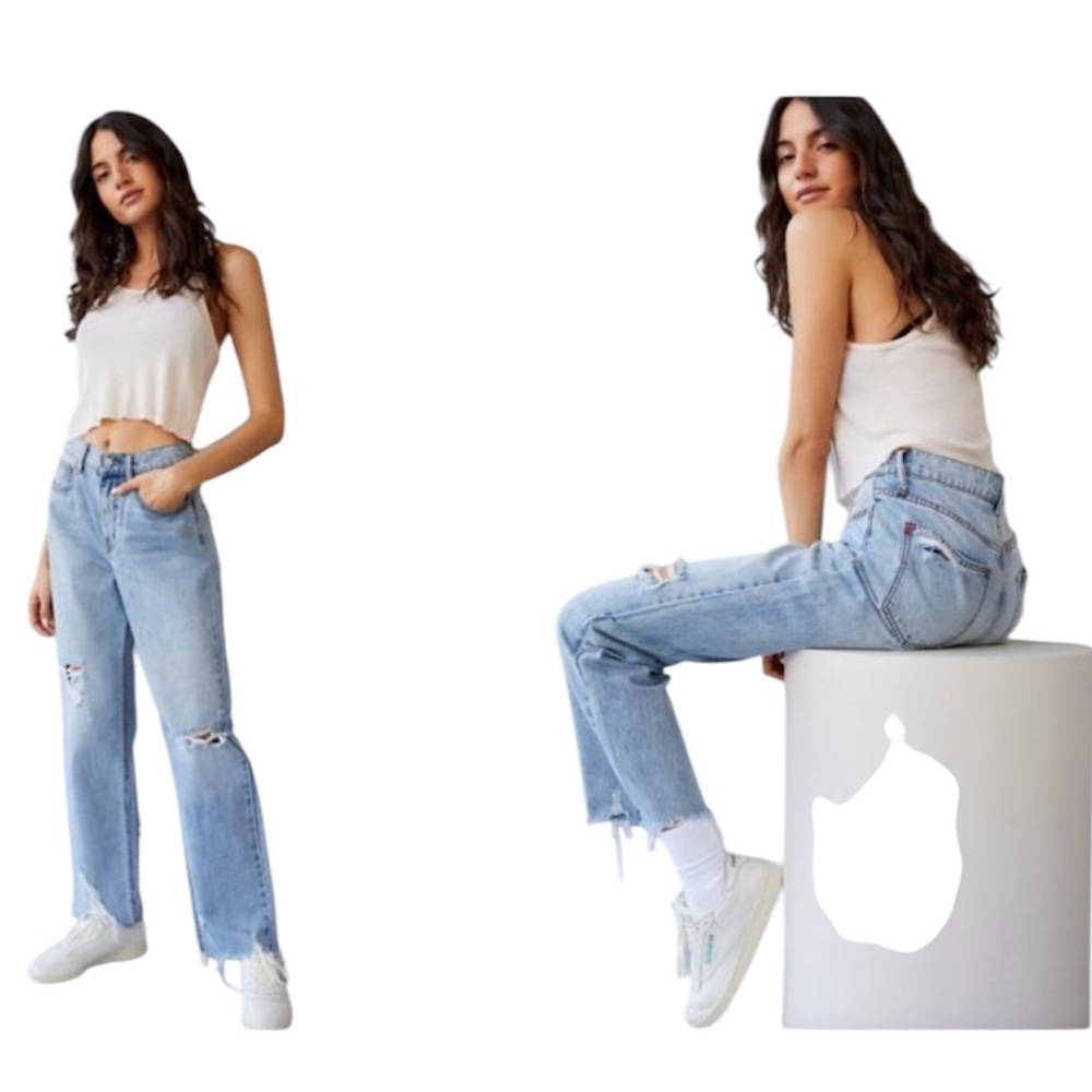 Urban Outfitters Cowboy Jeans Baggy Ripped Distressed Blue Denim High Rise 27